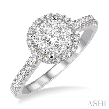 1/2 ctw Round Diamond Lovebright Halo Engagement Ring in 14K White and Yellow Gold